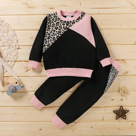 

Hunpta Kids Children Baby Girls Leopard Print Patchwork Warm Clothes Tops+Pants Outfits