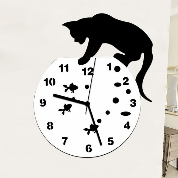 Cycle Timer Hours Mini Cooking Kitchen That Works with Stove Cat Acrylic Clock Wall Clock Modern Design Home Watch Wall Sticker