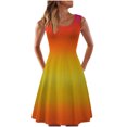 thumbnail image 2 of ICHUANYI Clearance Women's Casual Summer Tank Sleeveless Knee Length Pleated Sun Dresses Tie-Dye Gradient Floral Print Dress(Orange, M) ICHUANYI WER2023081117961, 2 of 5