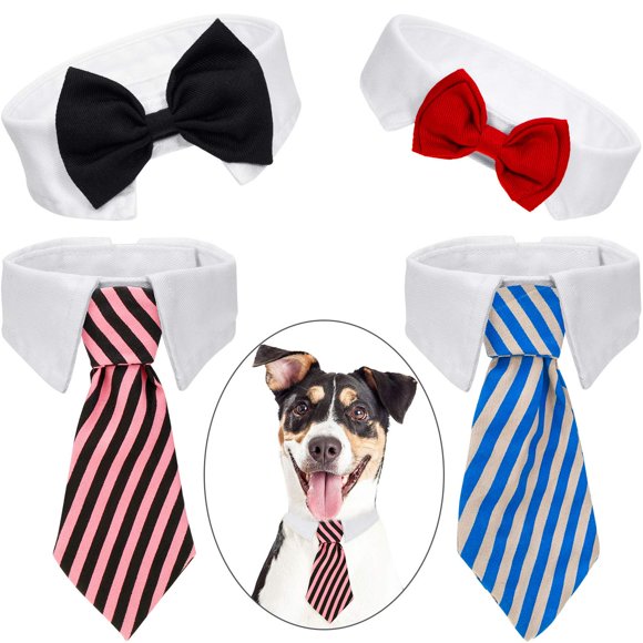 4 Pieces Pet Bow Tie Adjustable Pet Neck Tie Costume Formal Dog Collar For Small Dogs And Cats Puppy Grooming Ties Party Accessories (L Black Red Pink Black Blue Gray)