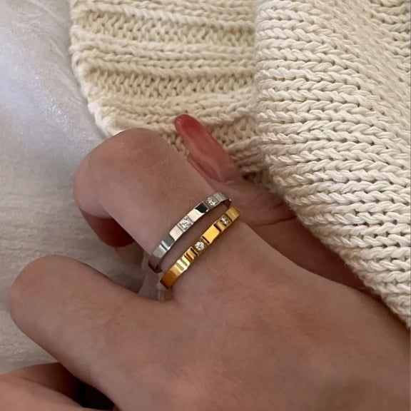 2pcs/ set of Women'S Geometric Pattern Titanium Steel Rings - Perfect for Parties and Weddings - 18K Golden Plated - Water Drop - Valentine'S Day Gift,10