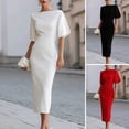 thumbnail image 2 of Quixlent Work Dress for Women Boat Neck Batwing Half Sleeve Pencil Sheath Dress Formal Business Office Midi Dress, 2 of 7