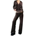 thumbnail image 1 of FOCUSNORM 2Pcs Women Juniors Casual Tracksuit, Solid Color/Gradual Color Hooded Crop Tops + Pants, 1 of 7