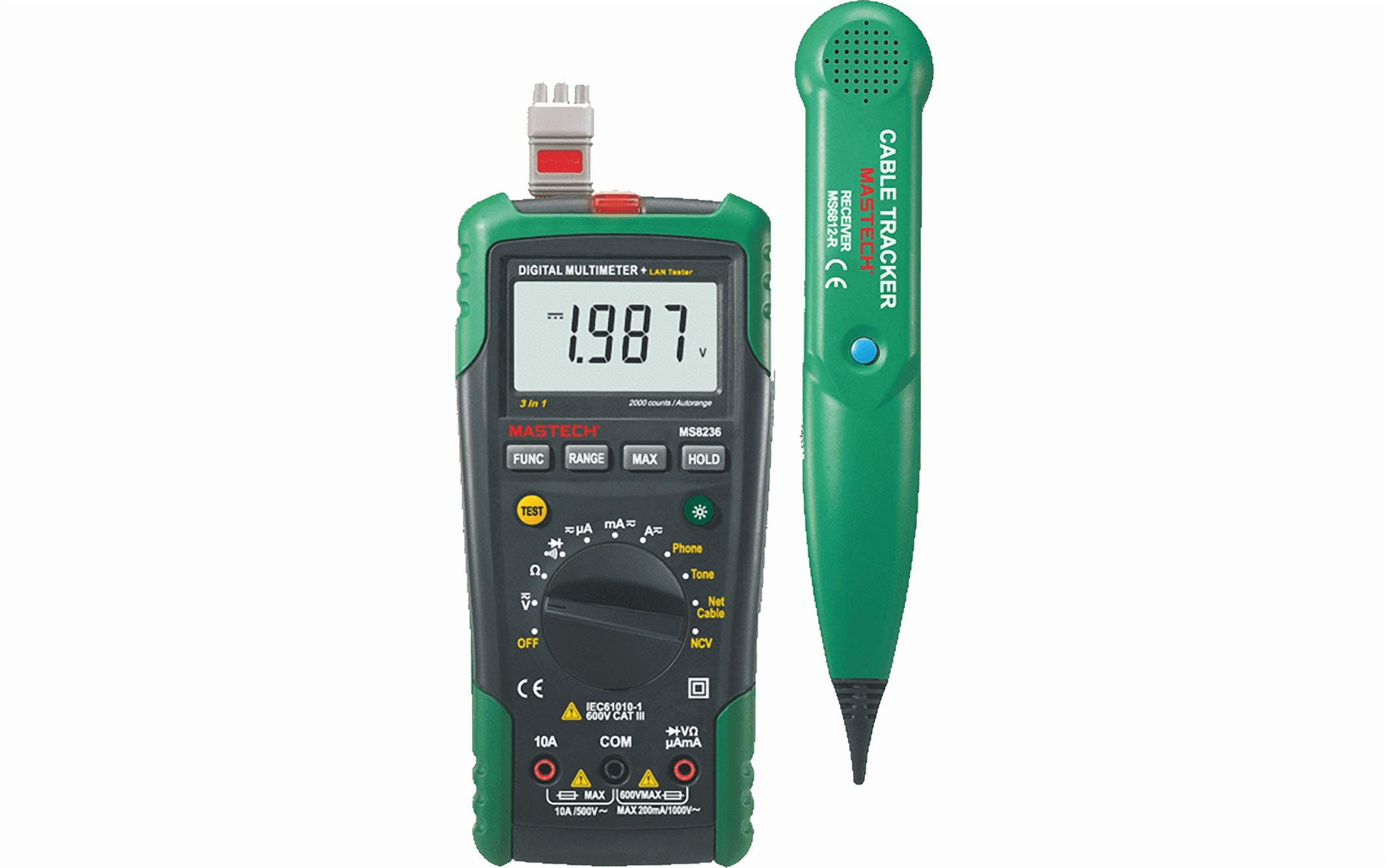 MASTECH MS8236 2 IN 1 Digital Multimeter Network Cable Track Tester Tone Telephone Line Check Digital Network Line Tester Non-contact