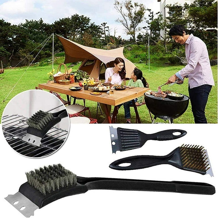 3 Pieces Grill Brush, Metal Grill Brush, Stainless Steel Grill Brush, Used  For Charcoal Electric Gas Grill And Best Grill Cleaning (Black) 