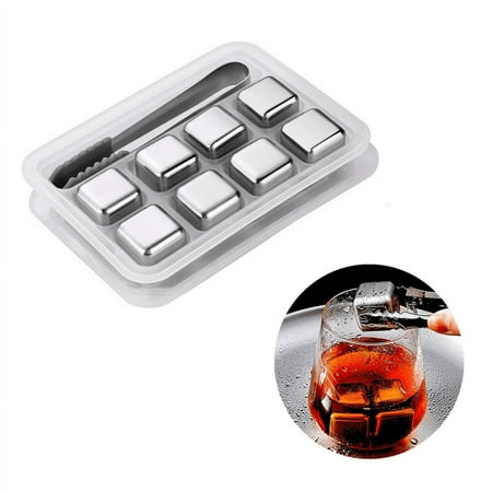 

KeesonKimi 8Pcs Stainless Steel Ice Cubes Reusable Chilling Stones for Whiskey Wine Keep Your Drink Cold Longer Silver Whiskey Rocks