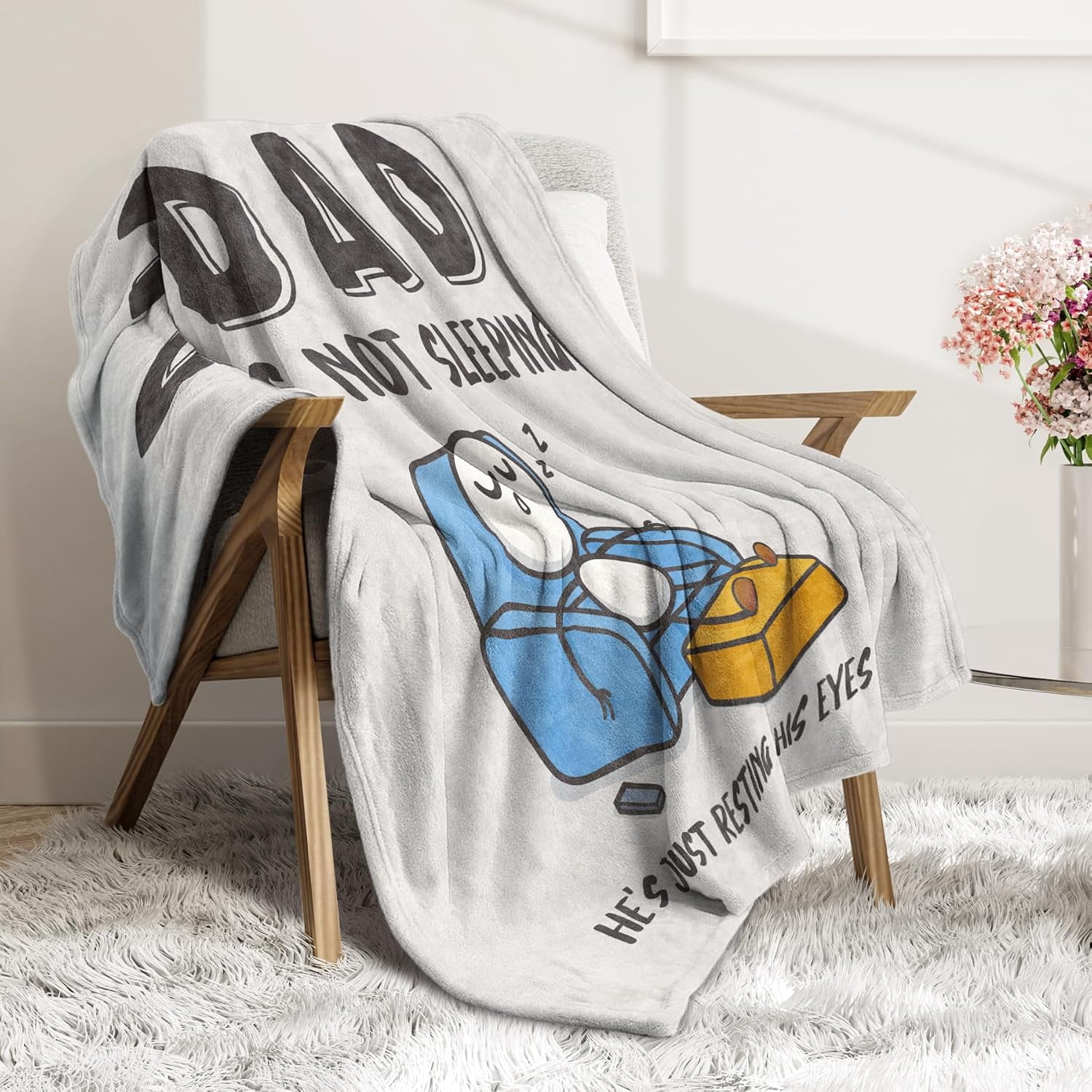 Funny Fathers Day Dad Gifts from Daughter Son Wife, Dads Birthday Gifts, Dad is Not Sleeping Blanket, Super Soft Throws Blanket for Napping