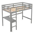 thumbnail image 3 of Twin Size Loft Bed, Bunk Bed with Built-in Desk and Staircase, Wood Loft Bed Frame with Full-length Guardrail for Kids Teens, No Box Spring Needed, Easy Assembly, Gray, 3 of 7