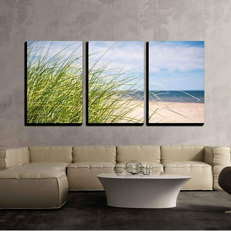 wall26 - 3 Piece Canvas Wall Art - Grass Growing on Sandy Beach at Atlantic Coast of Prince Edward Island, Canada - Modern Home Decor Stretched and Framed Ready to Hang - 24