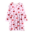 thumbnail image 4 of Pink Girls Dress with Red Heart Print - Long Sleeve Stretchy Soft Easy Care, Size 4-14 Years for Spring Fall,Size 9-10 T, 4 of 7