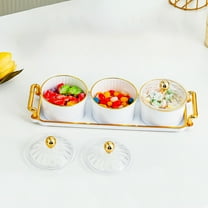 Hauiodp 3 Removable Small Bowls Condiment Trays, Porcelain Condiment Jar Spice Container with Lids, Spoon and Tray, Spice Box Seasoning Jar for Your Home, Kitchen, Counter