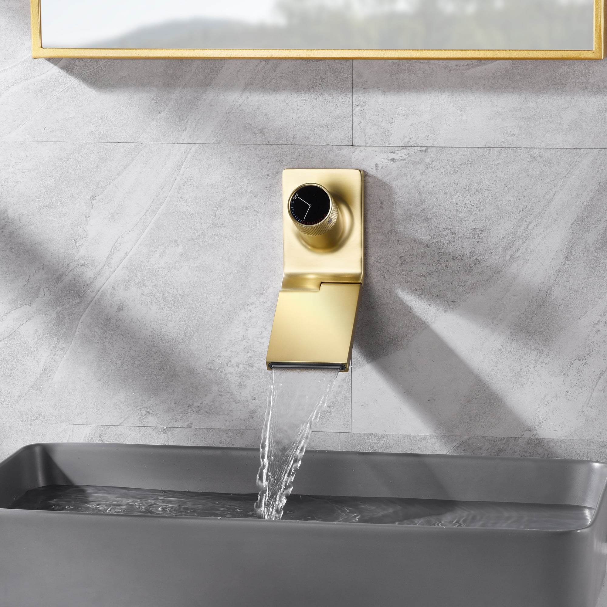 SUMERAIN Wall Mounted Bathroom Vessel Sink Faucet,Single Handle One Hole Vanity Faucet with Foldable Spout, Rough in Valve, Brushed Gold