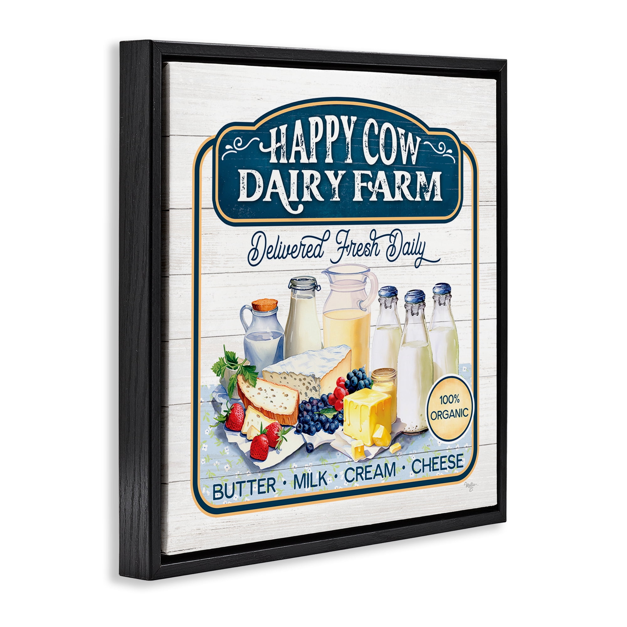 Stupell Industries Happy Cow Farm Food & Beverage Painting Black Floater Framed Canvas Art Print Wall Art, 18 x 18