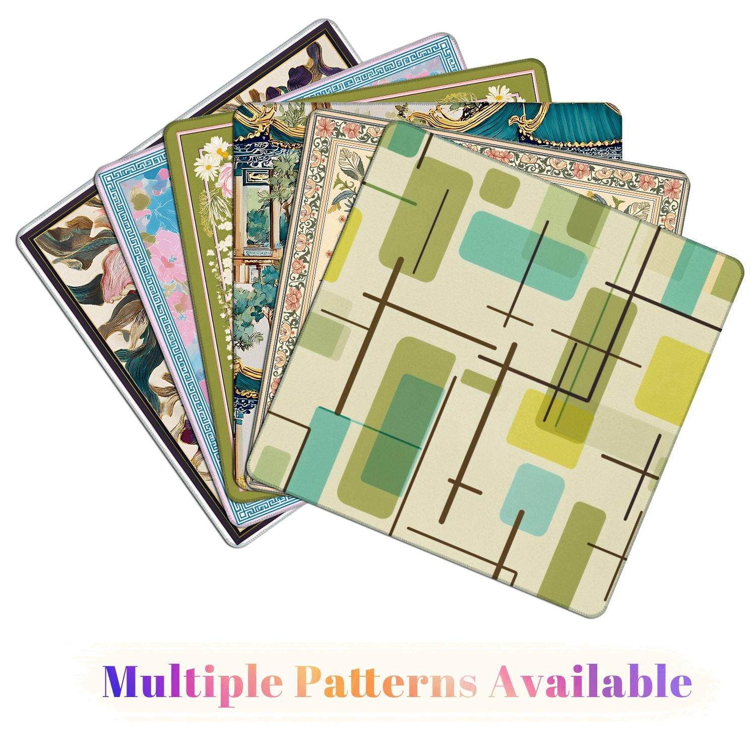 Mahjong Mat 31.5" x 31.5" Retro Geometric Rectangles Lines Green Blue Tones Non-Slip Noise Reduction American Mahjong Tiles Table Cover for Dominoes Poker Card Board Games Gift
