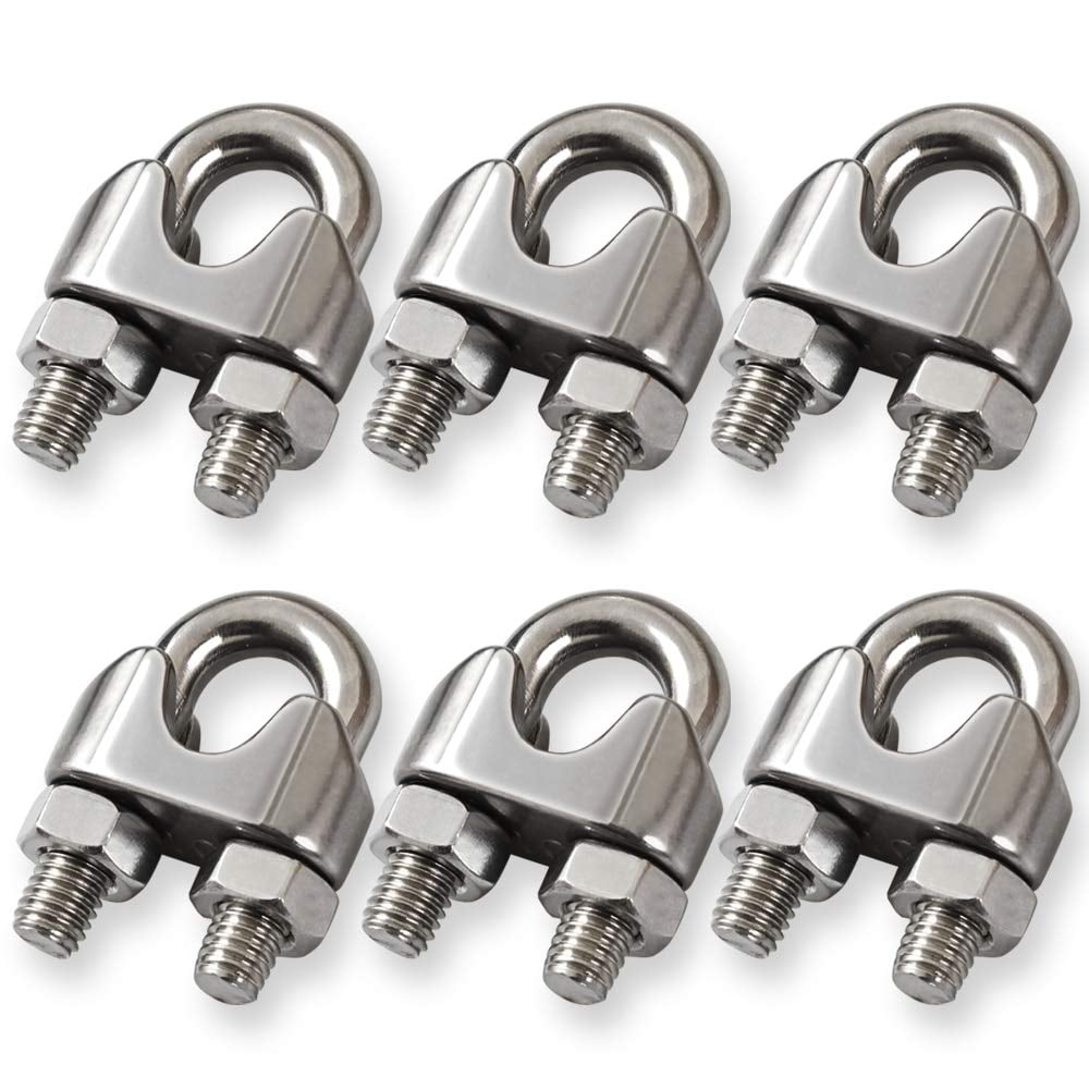 8Pcs 3/8 Inch M10 Wire Rope Cable Clip Clamp Stainless Steel Rust‑Proof U Bolt Saddle Fastener for Awnings Fitness Equipment 