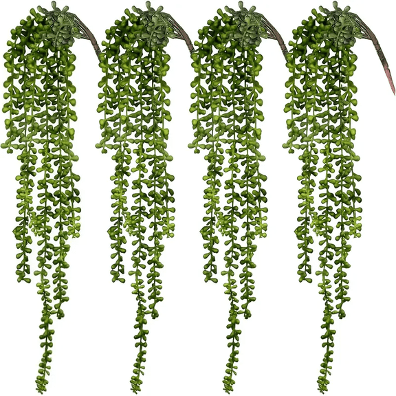 Artificial Hanging Succulent Pearl Chlorophytum - 4-Pack Artificial Greenery - Home, Garden, Wall Decoration for Indoor & Outdoor Use