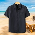 thumbnail image 4 of JLFKNG Summer Mens T-Shirt Tops Breathable Linen Cotton T-Shirts Loose Fit Short Sleeve Buttons Down Simple Solid Color Mens Shirt Tops With Pockets Lounge Clothing Fot Men, 4 of 4