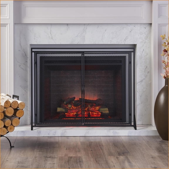 Fireplace Screen, Modern Iron Matte Black Doors for Living Room Bedroom 40 Inch Wide | Iron | Black