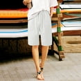 thumbnail image 2 of Womens Drawstring Cotton Linen Shorts Comfy Elastic Waist Knee Length Shorts with Pockets Solid Loose Casual Pants(XXXL,White), 2 of 6