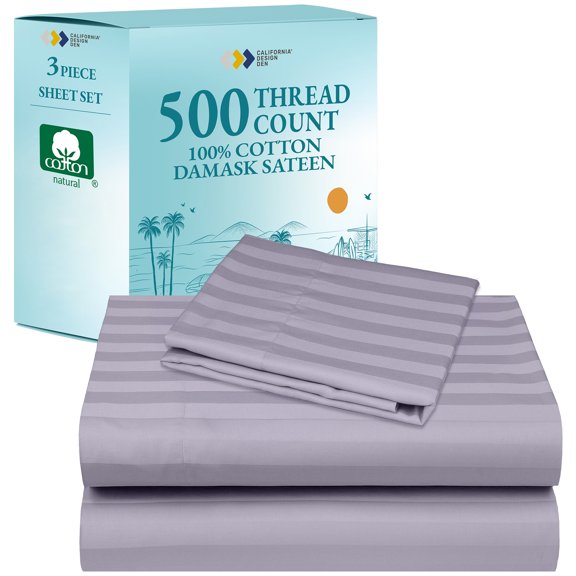 California Design Den Striped Twin XL Sheet Set - Soft 500 Thread Count 100% Cotton Sateen 3-Piece Adult/Teen Bed Sheets Set - Lavender