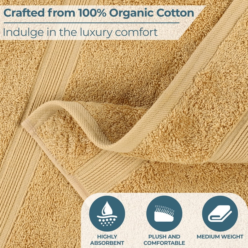 Superior Oregon Organic Cotton Solid Face Towel/Washcloth, Set of 12, Gold