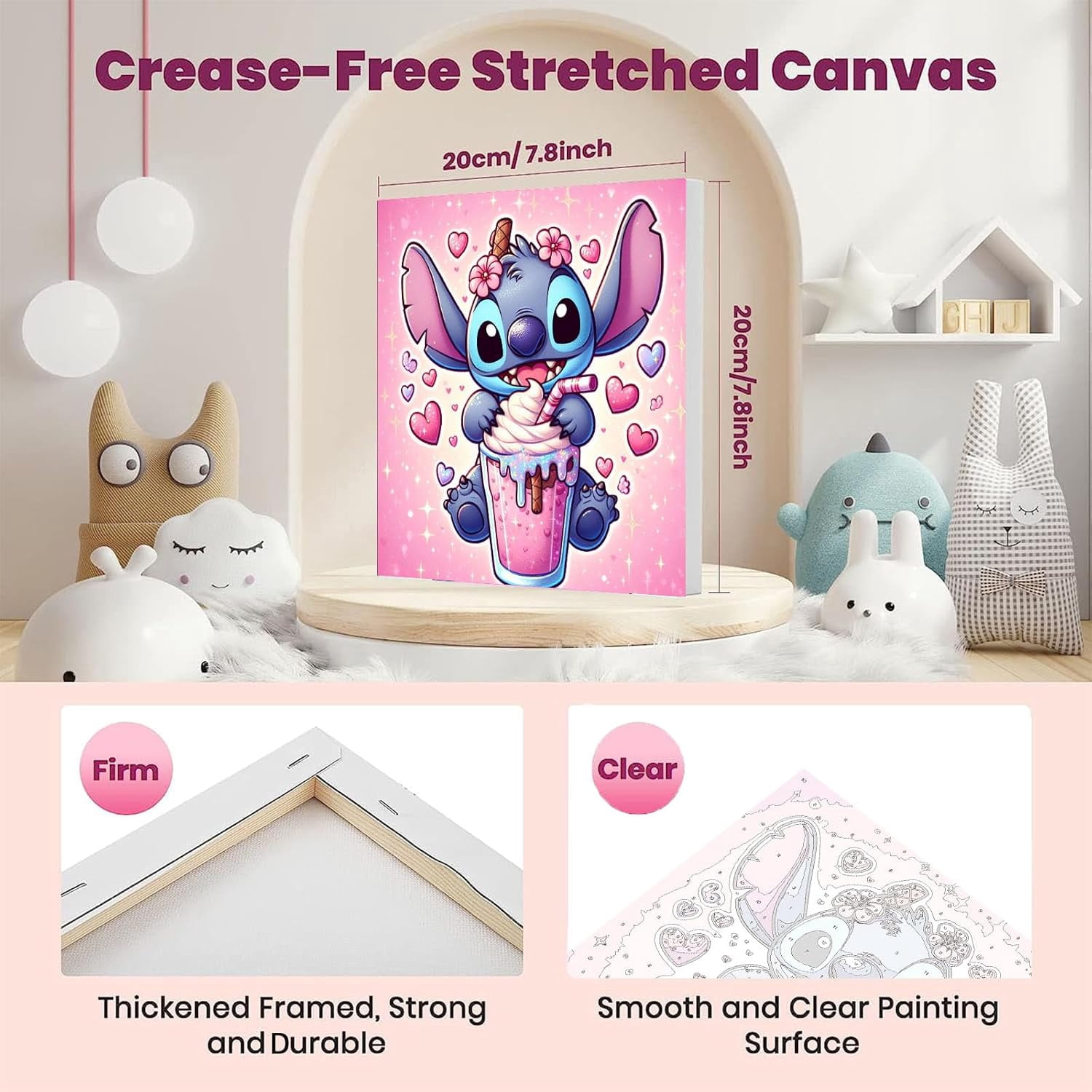 4 Pack Cartoon Paint by Numbers for Kids with Framed Canvas-with Wooden Easel, Paint by Number for Kids Ages 4-8-12, DIY Easy Acrylic Oil Painting Kits for Home Wall Decor (8X8inch)
