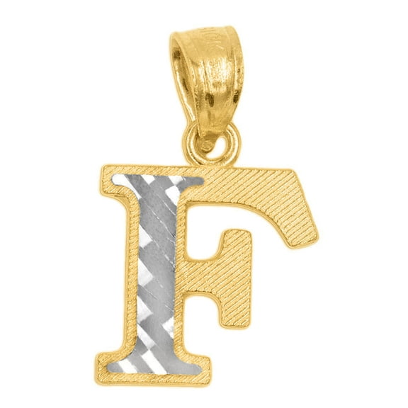 14k Two-tone Gold Diamond-cut Initial Letter 'F' Pendant