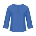 thumbnail image 4 of Viluyesy V-Neck T-Shirt for Womens 3/4 Sleeves Shirt Tops Relaxed Cotton Loose Blouse Blue Size XL, 4 of 6