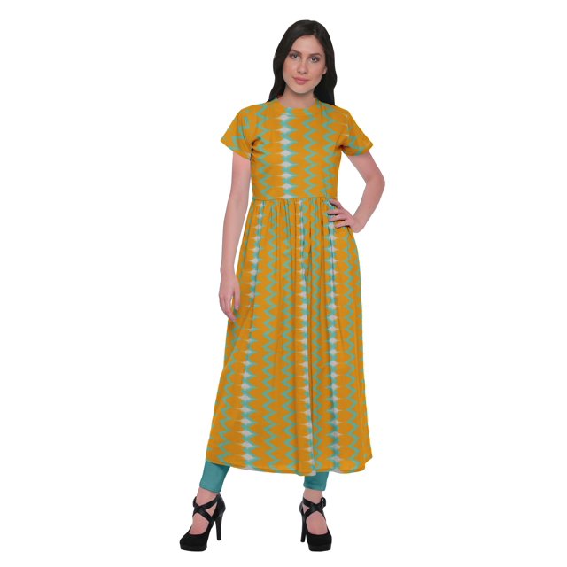 Moomaya Kurti en Coton avec Fente avant pour Femmes, Robe Longue Imprimée, Haut Indien