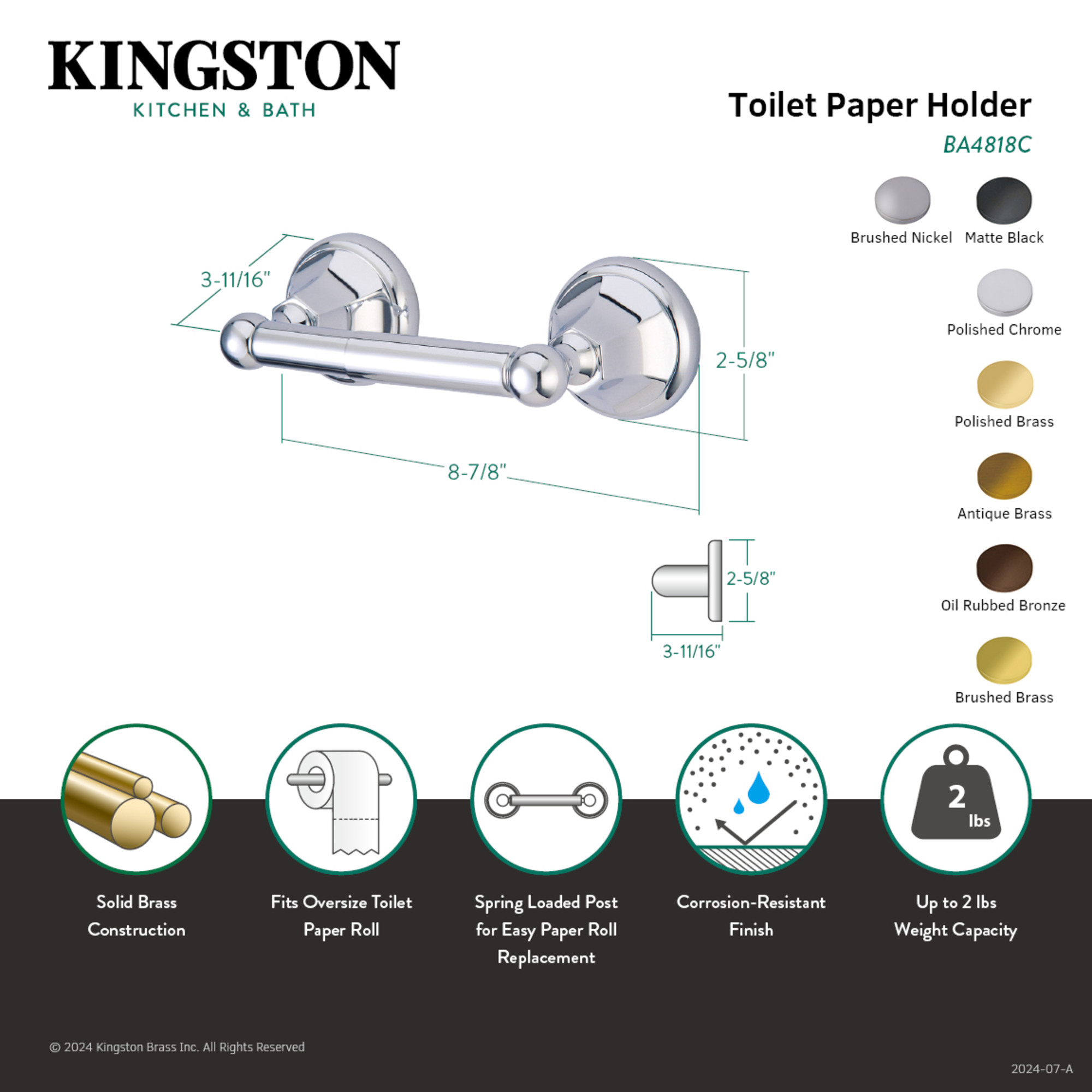 Kingston Brass BA4818SN Metropolitan Toilet Paper Holder in Brushed Nickel