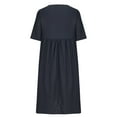 thumbnail image 6 of qILAKOG Summer Dresses 2024 Cotton Linen Button Short Sleeve Crew Neck Working Dress Solid Round Neck Casual Women's Dress Plus Size Mini Dress, Navy&M, 6 of 8