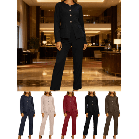 Mifsaly Suit Sets Women 2 Piece Outfits Business Casual Matching Clothes Long Sleeve Lapel Collar Dress Shirt with Pockets formal Suit Trousers Breathable Wide Leg Pants Ladies Office Workwear