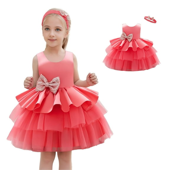 Toddler Flower Girl Dress Watermelon Red Ruffle Sleeveless Tulle Dresses for Girls Pageant Dresses for Girls Kids Dress 4T