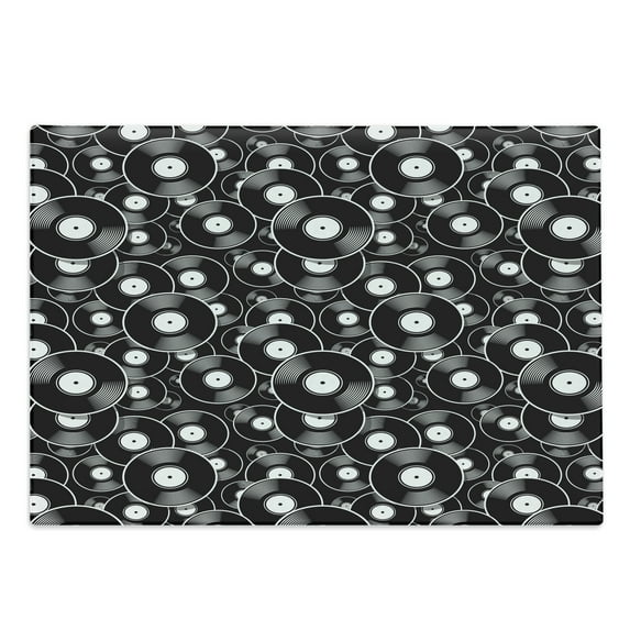 Retro Cutting Board, Music Themed Pattern of Repeating Records Old Time Musical Interests Discs, Decorative Tempered Glass Cutting and Serving Board, in 3 Sizes, by Ambesonne
