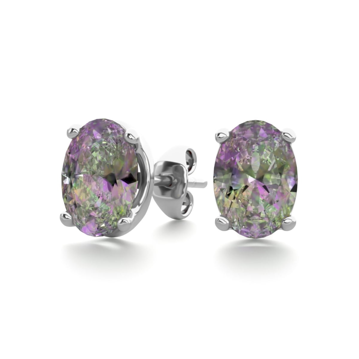 Mystic Rainbow Topaz With Pink Amethyst And Zirconia Cluster Earrings