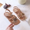 thumbnail image 4 of Girls Strappy Sandals Cute Rhinestone Floral Flat Shoes Square Open Toe Slip on Beach Vacation Dress Shoes Brown 13.5 Little Kids, 4 of 6