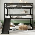 thumbnail image 2 of Queen over Queen over Queen Size Triple Bunk Bed Frame with Slide, Heavy-duty Metal Bunk Bed Frame with Safety Guardrails and Ladder for Bedroom, Apartment, Dorms, Mattress Not Included, Black, 2 of 9