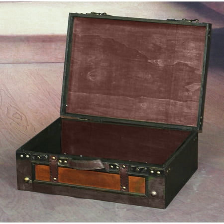 Wooden Vintage Luggage Trunks - Antique Carry on Suitcase Storage Box with Hinged Lids, Old-Fashioned Decorative Box for Dresser, Coffee Table Decor, Shelf Decor or Kitchen Table Decor, Set of 2