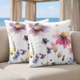 thumbnail image 5 of 24x24 Pillow Covers Set of 2, Purple Spring Floral Square Throw Pillow Covers for Couch/Sofa/Living Room, Pink Flowers Farmhouse Watercolor Decorative Soft Pillowcases for Couch Throw Pillows, 5 of 9