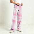 thumbnail image 5 of Hvogkswy Women Plaid Pajama Pants Loose Straight Wide Leg Lounge Pants Drawstring Elastic Waist Home Pajama Bottoms with Pockets, 5 of 7