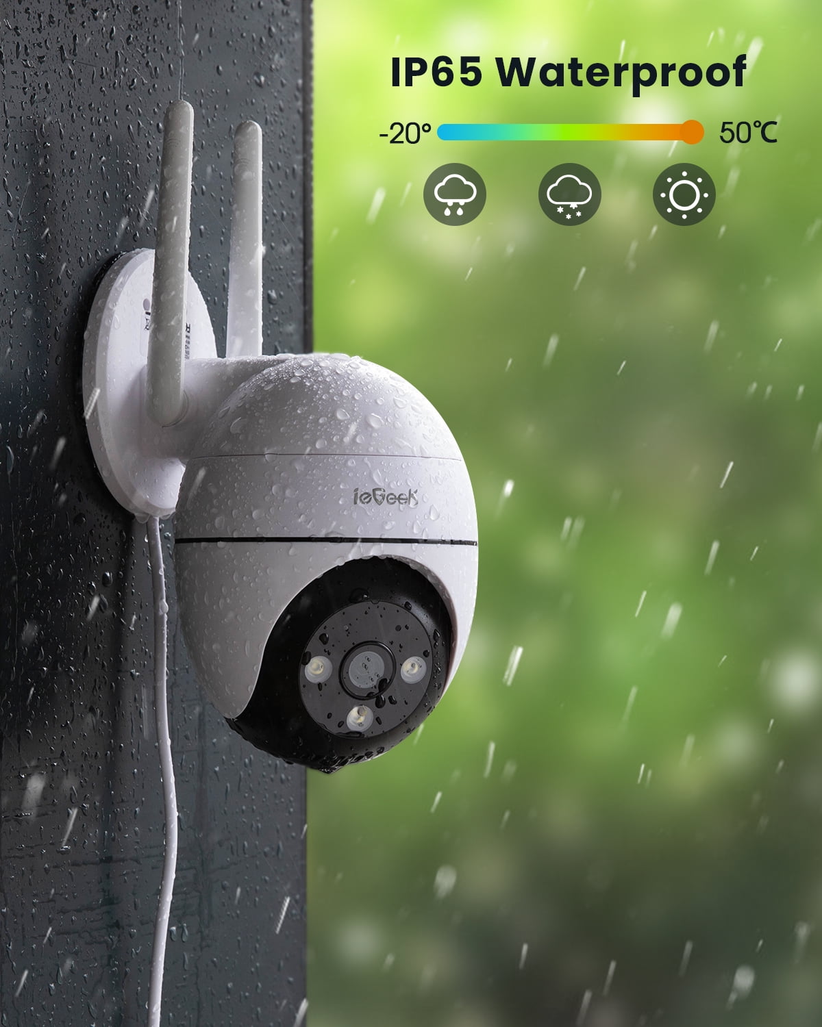 ieGeek Security Camera Wireless WiFi, 360°PTZ 2K/3MP Outdoor Surveillance  Camera, Color Night Vision, Spotlight & Siren, Work with Alexa 