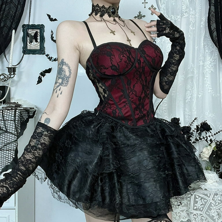 Gothic ゴスロリ darkcore y2k archive 00s Y2k Dark Gothic Red Camisole Women Streetwear Sexy Harajuku