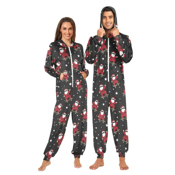 joogoo Christmas Santa Claus Skating Unisex Adults Onesies Pajamas Jumpsuits L