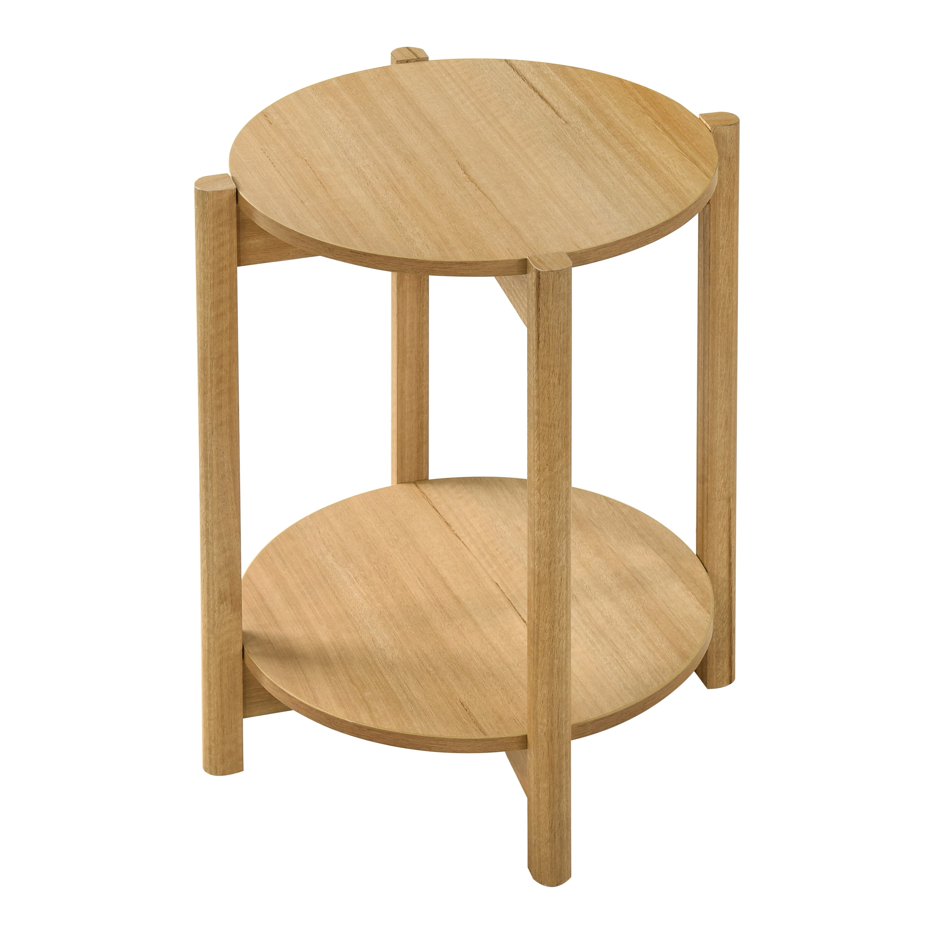 Furniture of America Afra Modern Wood Round End Table with Open Bottom Shelf, Natural