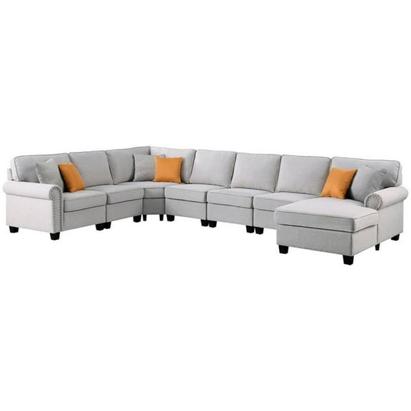 Pemberly Row Transitional Polyester Fabric U-Shaped Sectional Sofa in Light Gray
