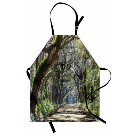 

Nature Apron Road in the Forest with Trees Botany South Carolina National Park Eco Picture Unisex Kitchen Bib Apron with Adjustable Neck for Cooking Baking Gardening Fern Green Umber by Ambesonne