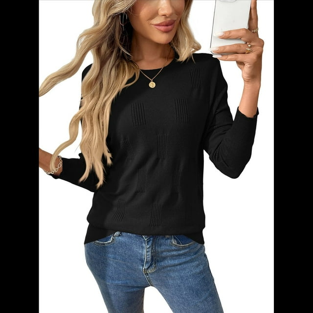 Suéter de Punto Suave para Mujer, Top Informal Elegante de Otoño Negro L