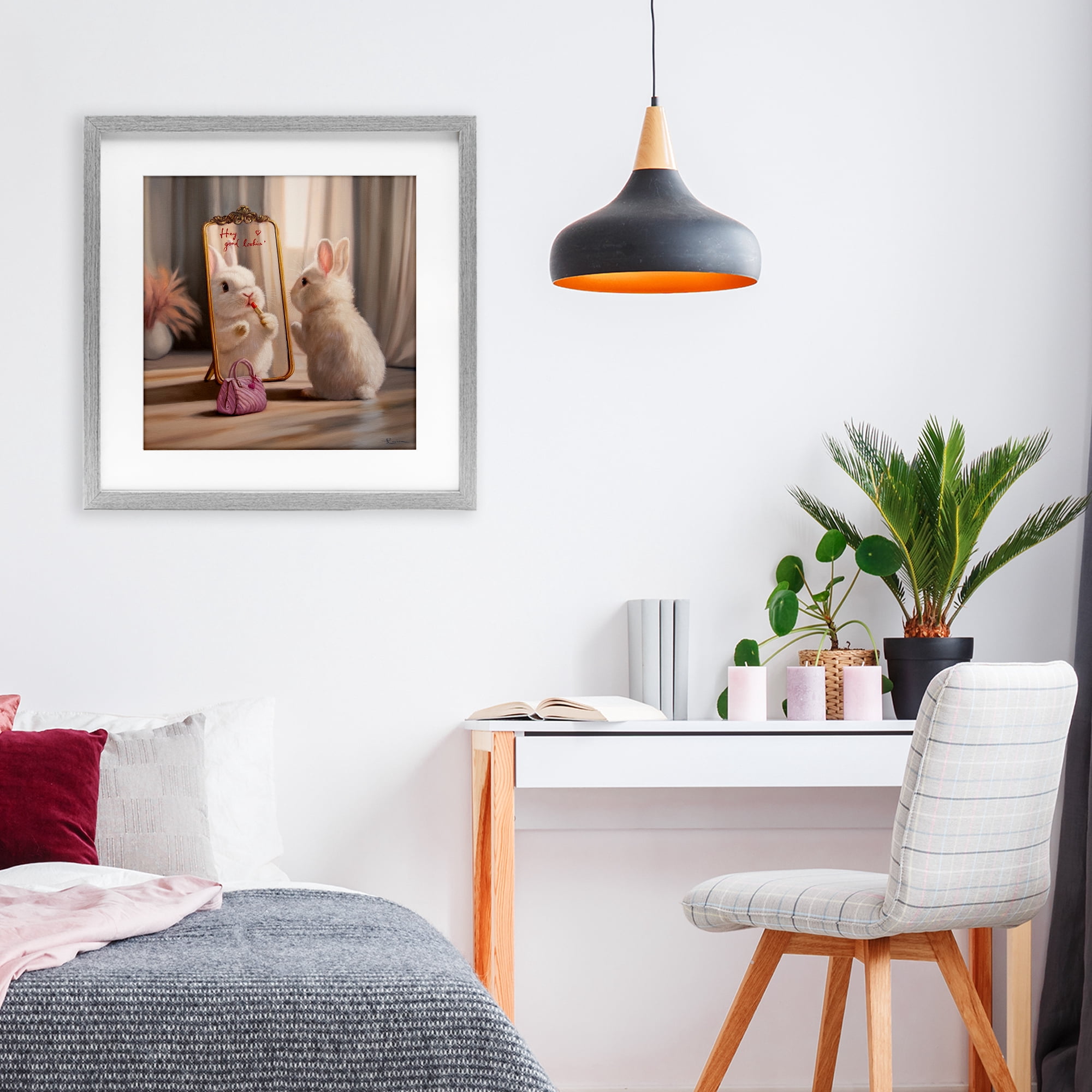 Stupell Industries Final Touch Makeup Bunny Gray Framed Print Under Glass, design by Lucia Heffernan