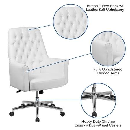 Flash Furniture - Hansel Traditional Mid-Back Traditional Tufted LeatherSoft Executive Swivel Office Chair - White