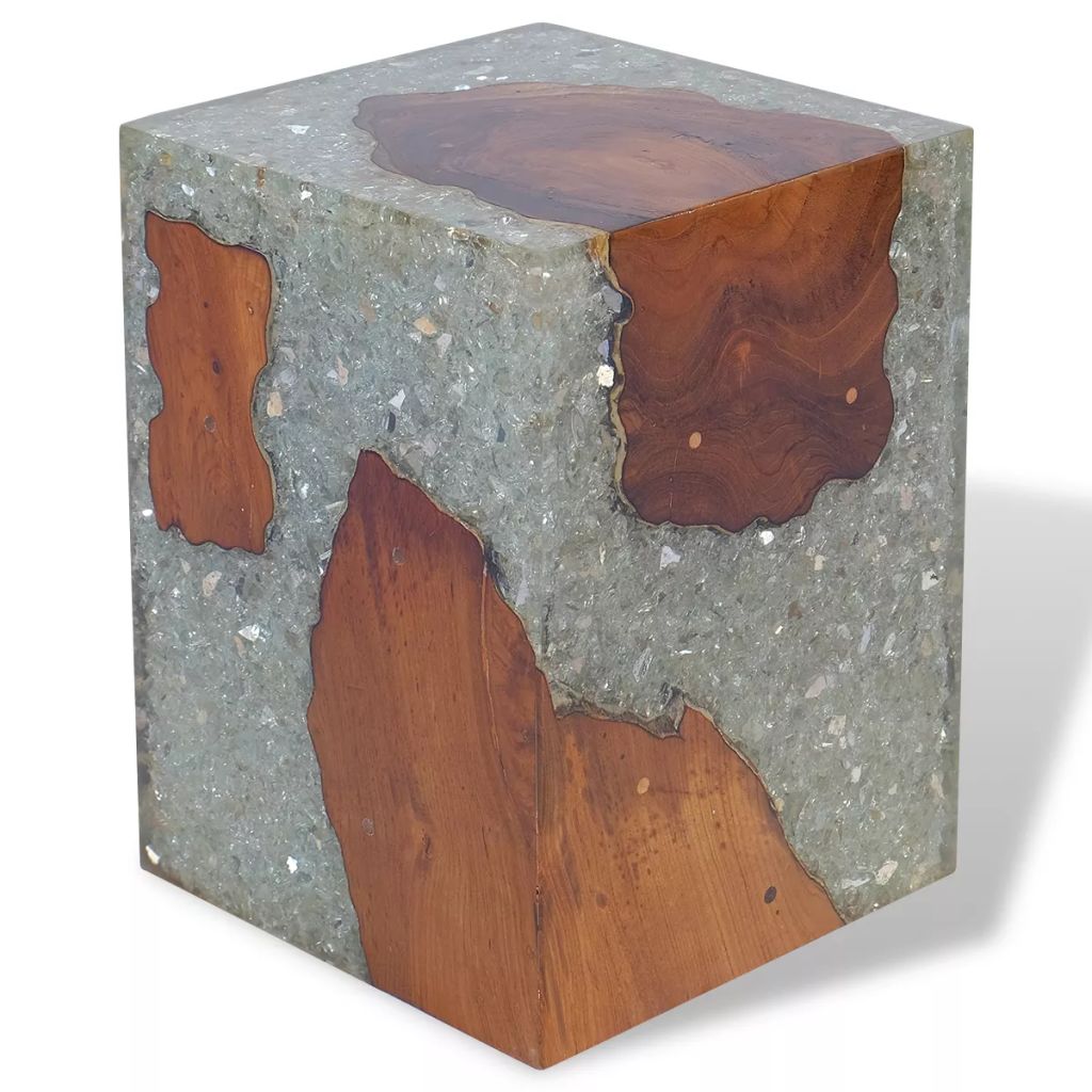 Kepooman 11.8" Modern Solid Teak Wood Round Stool Side Table for Patio Bedroom, Multi-color